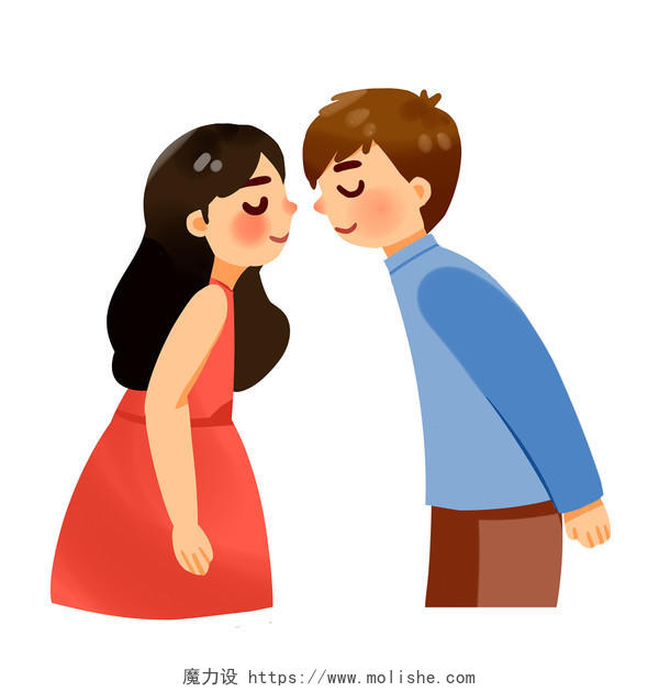 手绘卡通情侣人物世界接吻日情人节人物素材